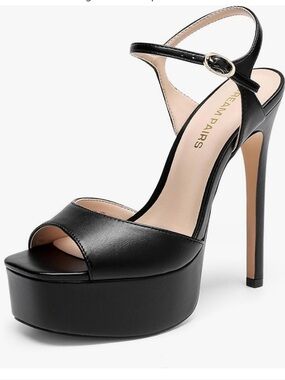 Dream Pairs Black Platform Open-Toe Ankle-Strap Stilettos New w/ Tags Size 7.5